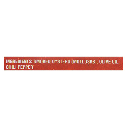 Ostras Príncipe Heredero - Ahumadas con chile rojo - Caja de 18 - 3 oz.