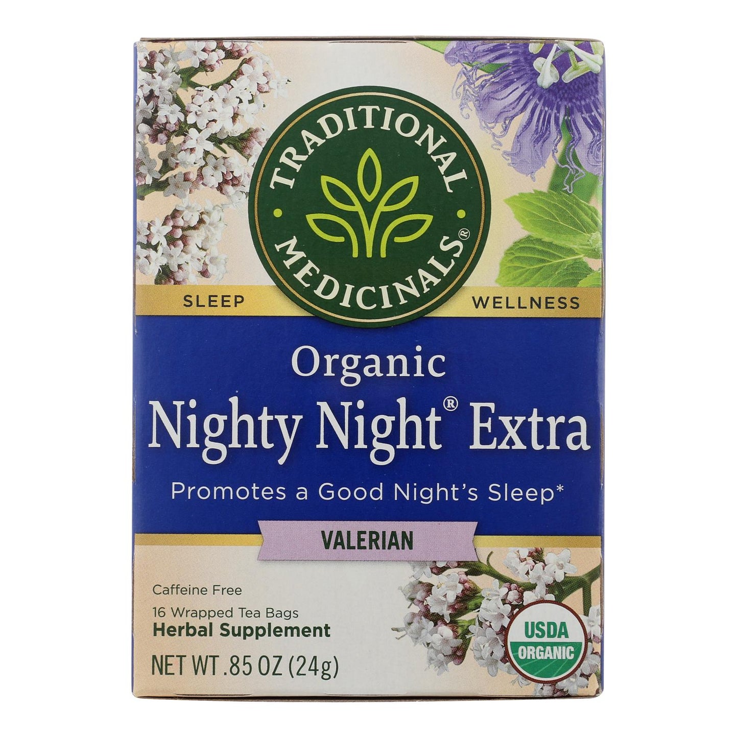 Traditional Medicinals 有机草本茶 - Nighty Night Valerian - 6 盒装 - 16 袋