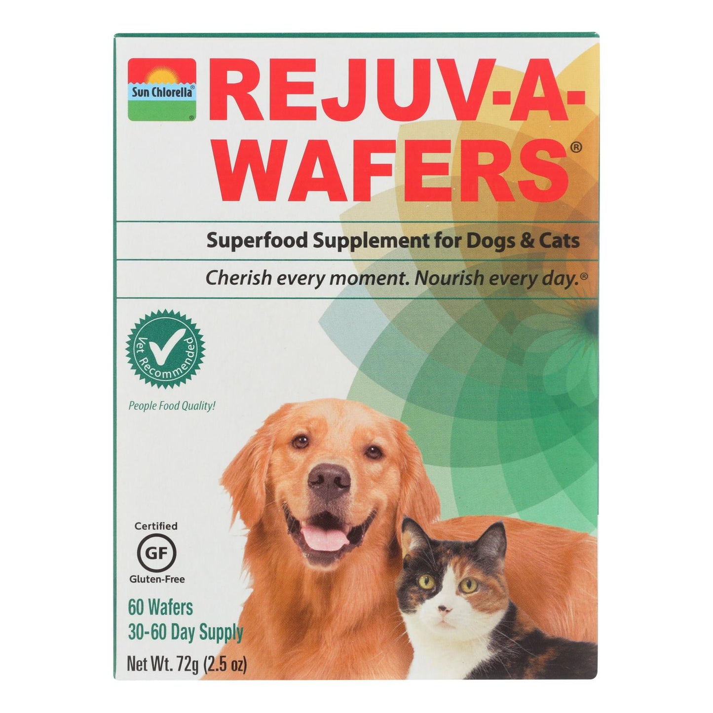 Suplemento superalimenticio Sun Chlorella Rejuv-a-wafers para perros y gatos (60 obleas)