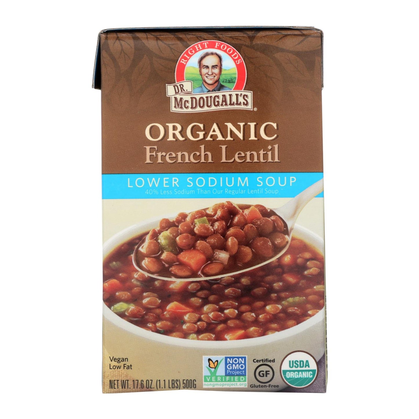 Sopa de lentejas francesas orgánicas con bajo contenido de sodio del Dr. McDougall - Caja de 6 - 17,6 oz.