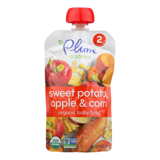 Comida para bebés Plum Organics - Orgánica - Camote, maíz y manzana - Etapa 2 - 6 meses en adelante - 3.5 oz - Caja de 6