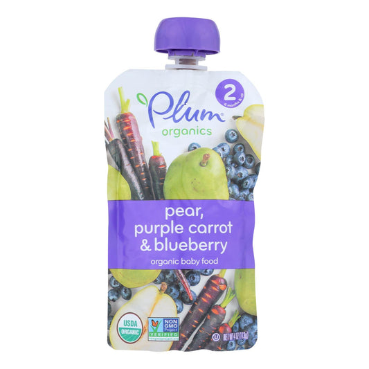 Comida para bebés Plum Organics - Orgánica - Arándanos, peras y zanahorias moradas - Etapa 2 - 6 meses en adelante - 3.5 oz - Caja de 6