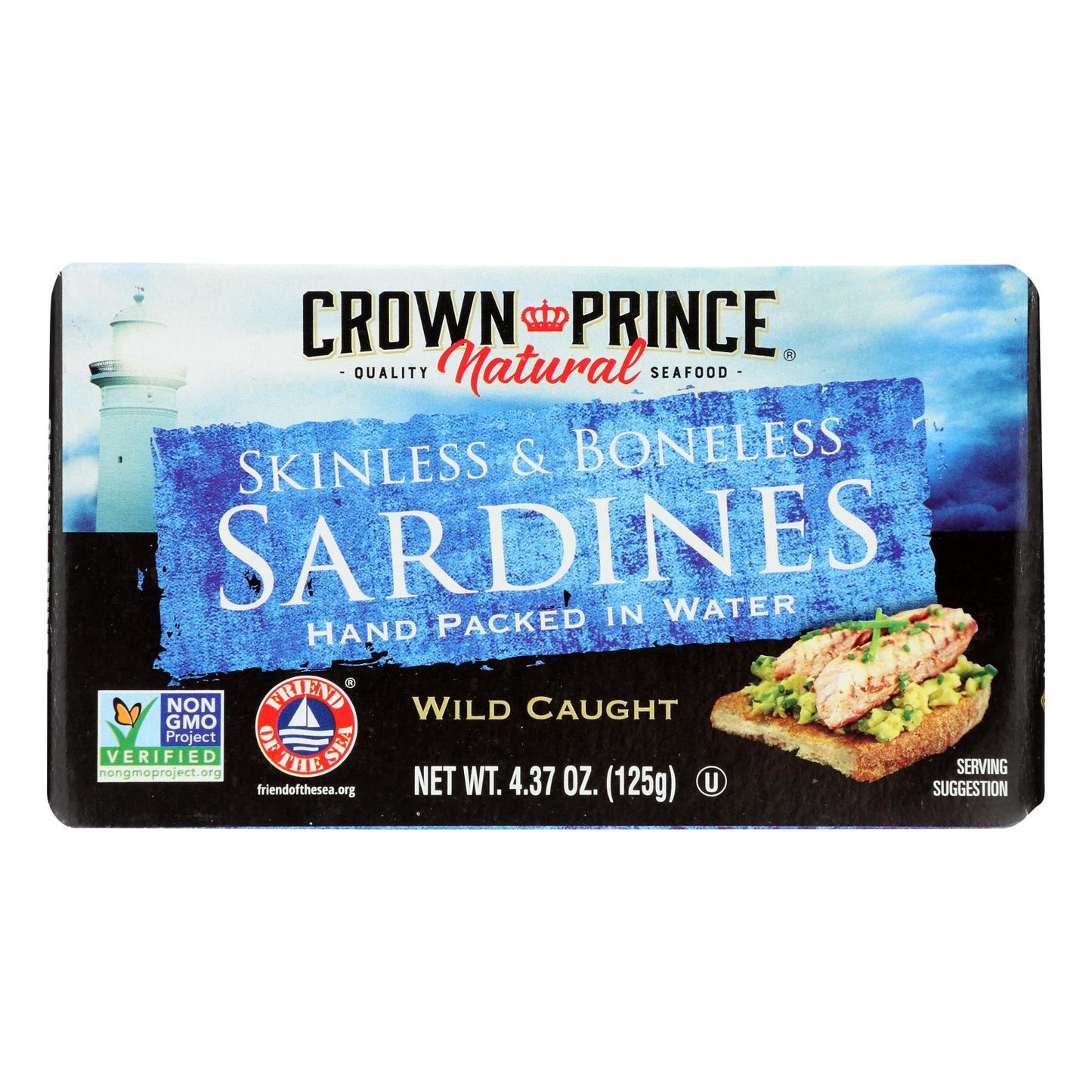 Sardinas sin piel ni espinas Crown Prince en agua - Caja de 12 - 4.37 oz.