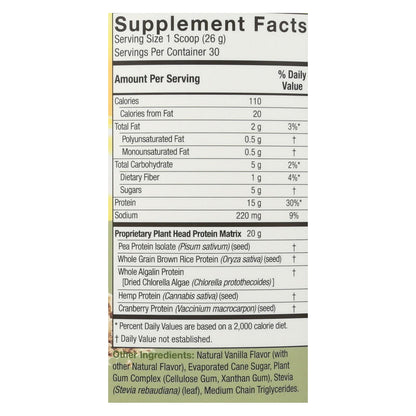 Genceutic Naturals Plant Head Protein - Vanilla - 1.65 Lb