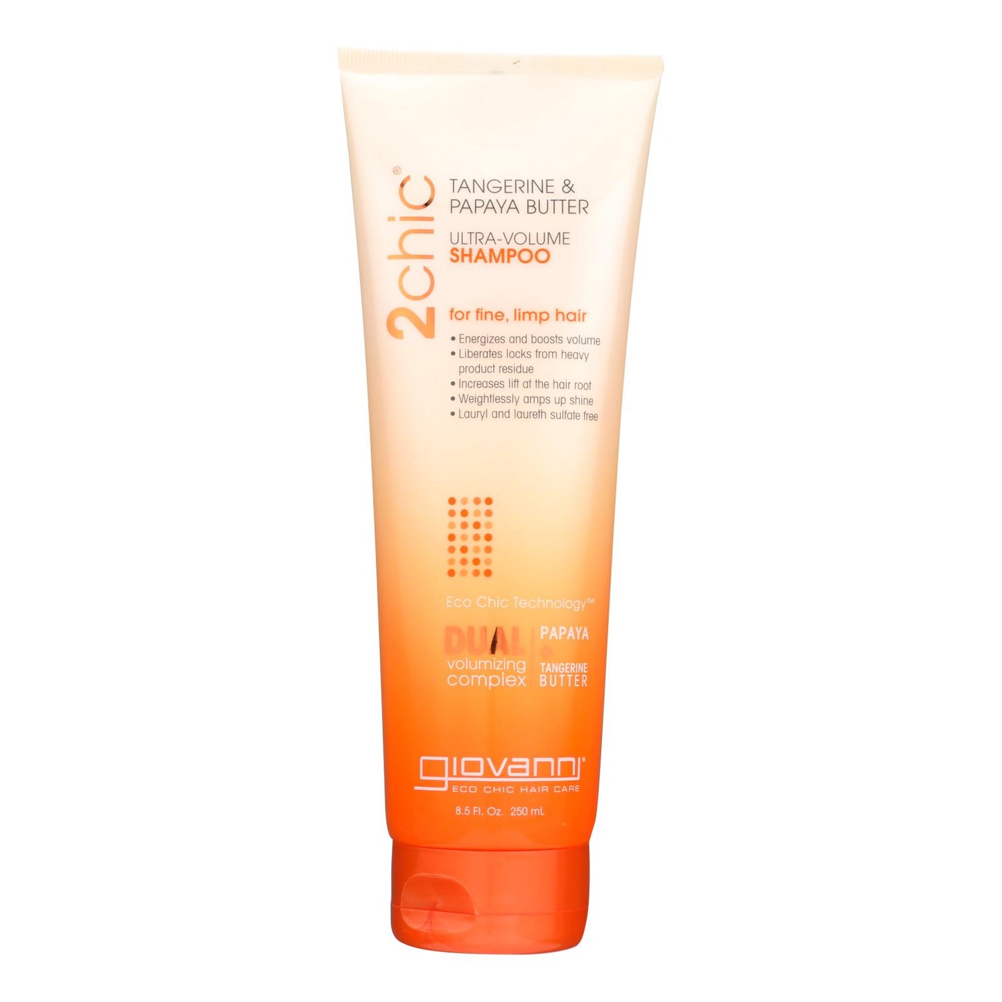 Champú 2chic de Giovanni Hair Care Products: manteca de mandarina y papaya ultravolumen, 8,5 onzas líquidas