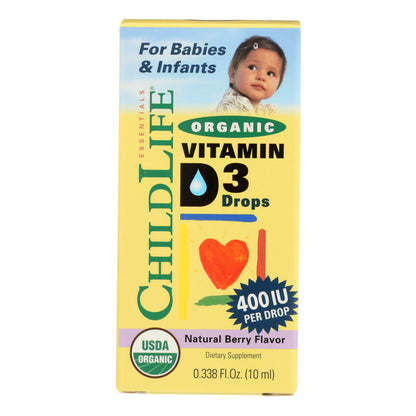 Gotas de vitamina D3 orgánicas de Childlife para bebés y niños pequeños - Sabor natural a frutos del bosque - 0,338 oz