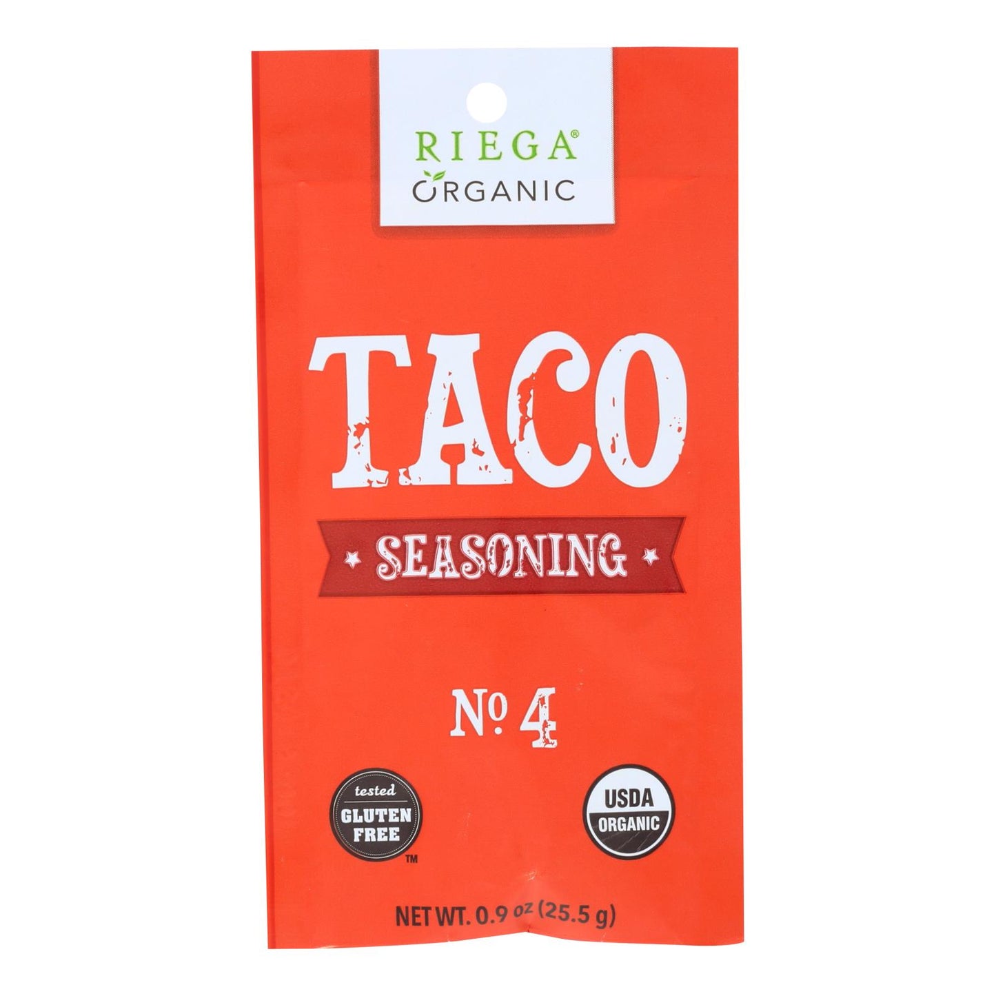 Condimento orgánico para tacos de Riega Foods, n.º 4, 0,9 oz, caja de 8