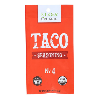 Condimento orgánico para tacos de Riega Foods, n.º 4, 0,9 oz, caja de 8