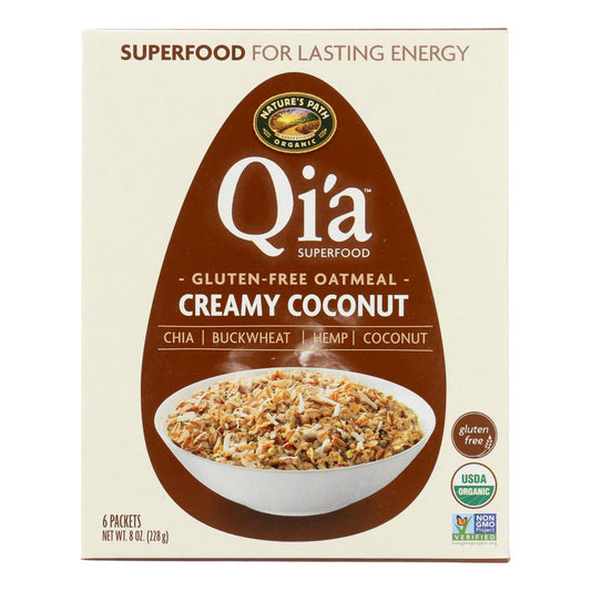 Avena caliente con superalimento orgánico Qi'a de Nature's Path, sabor a coco cremoso, caja de 6, 8 oz.