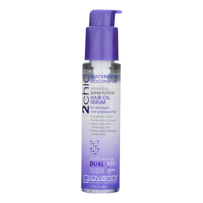 Suero capilar con aceite para el cabello Giovanni Hair Care Products - 2chic - Superpoción reparadora - Leche de coco y mora - 2,75 oz - 1 unidad