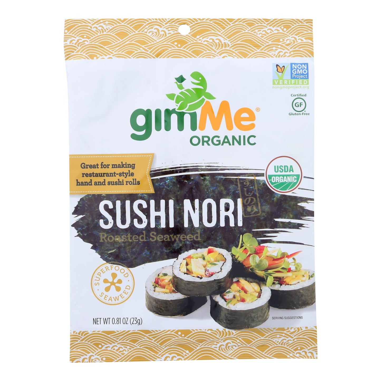 Gimme Seaweed Snacks 100 % orgánico alga marina tostada Sushi Nori - Wrap N' Roll - Caja de 12 - 0,81 oz