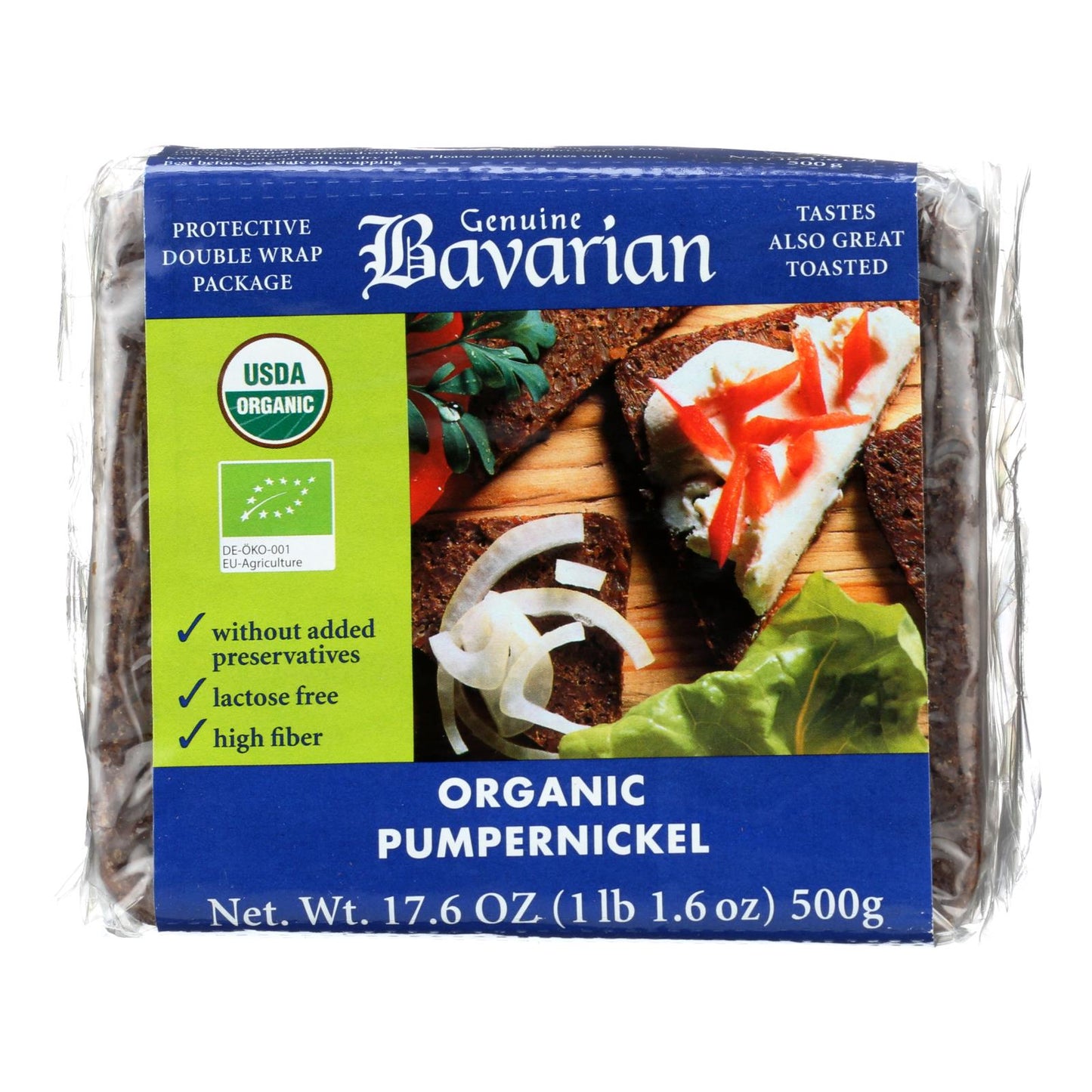 Auténtico pan orgánico bávaro - Pumpernickel - Caja de 6 - 17,6 oz.