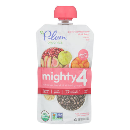 Plum Organics Mighty 4 Blends Tots - Guayaba, granada, frijoles negros, zanahoria y avena - Caja de 6 - 4 oz.