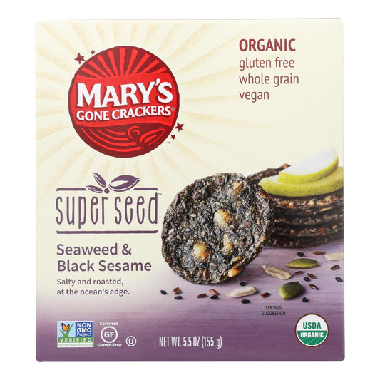 Mary's Gone Crackers Super Seed - Algas marinas y semillas de sésamo negro - Caja de 6 - 5,5 oz.