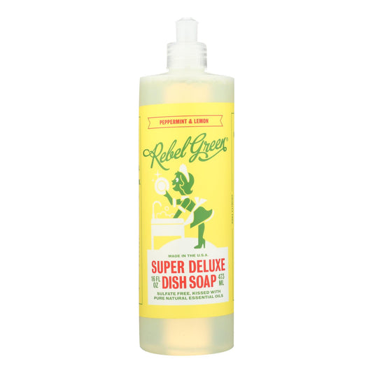 Rebel Green Dish Soap - Peppermint And Lemon - Deluxe - Case Of 4 - 16 Fl Oz