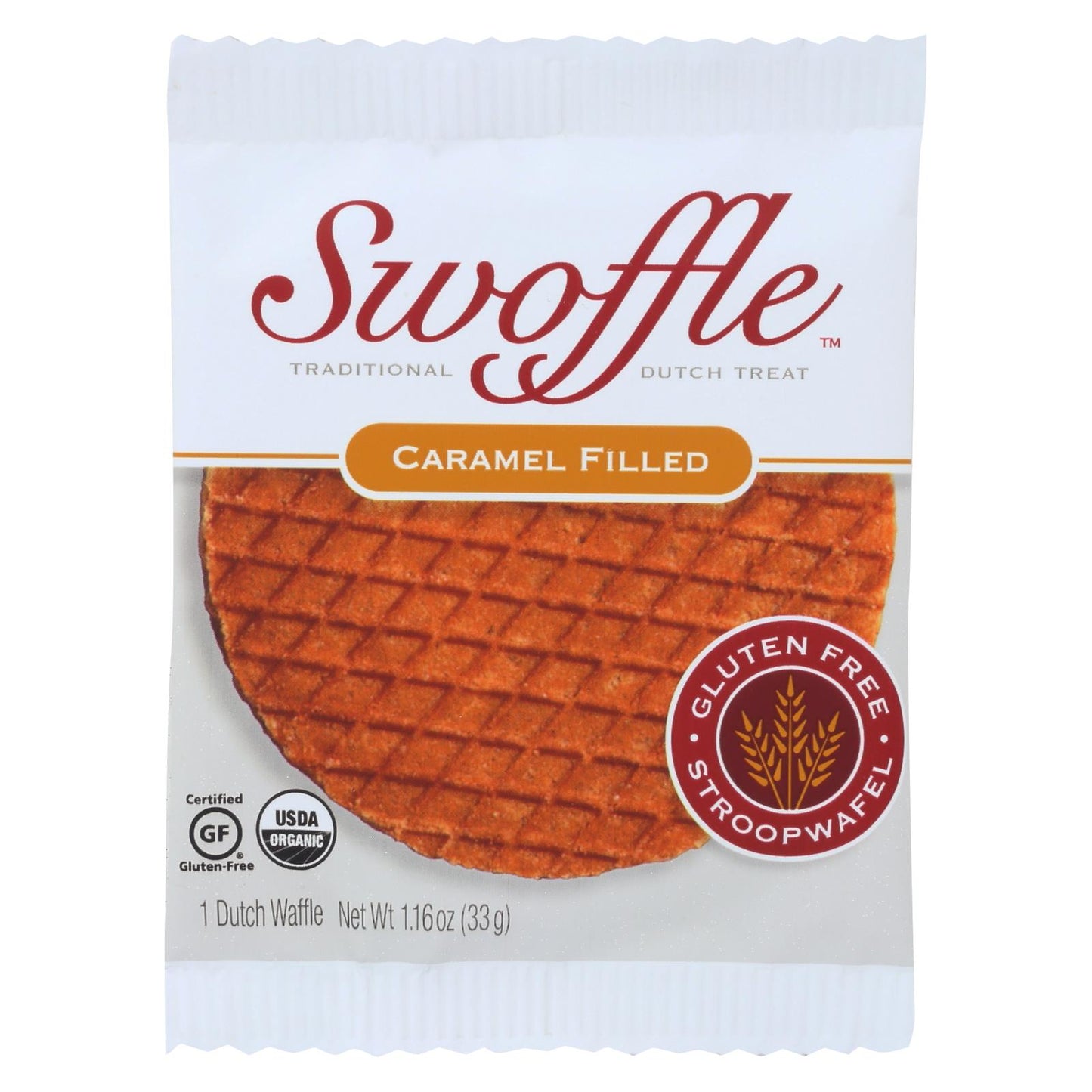 Waffle holandés Swoffle, sabor caramelo original, caja de 16 unidades, 1,16 oz.