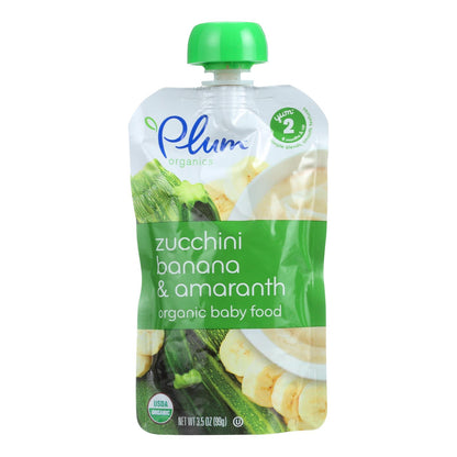 Plum Organics Baby Food - Organic - Zucchini Banana And Amaranth - Stage 2 - 6 Months And Up - 3.5 Oz - Case Of 6