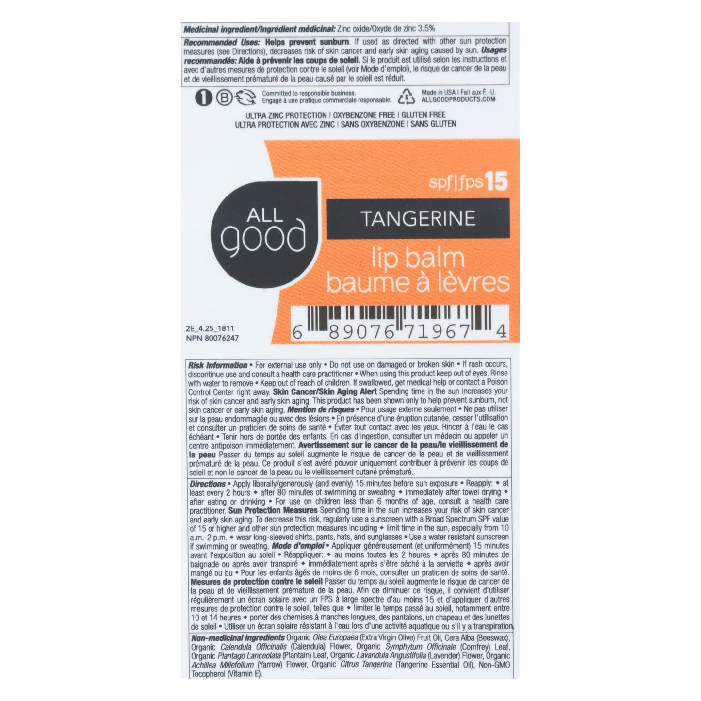 Elemental Herbs - Bálsamo labial mandarina FPS 12 - Caja de 18 - 4,25 gr