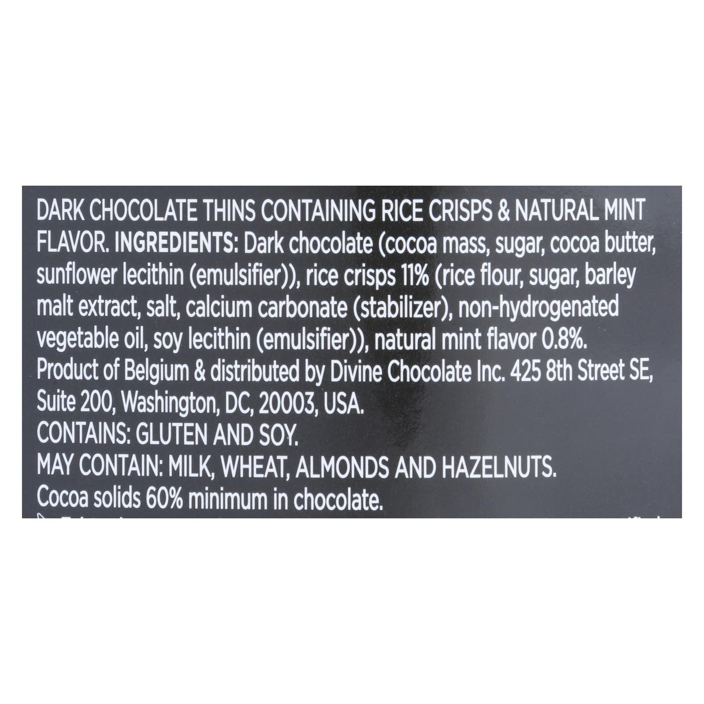 Divine - Crisp Thns Chocolate negro con menta - Caja de 12 - 2.8 oz