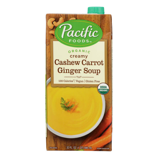 Sopa de zanahoria y jengibre de Pacific Natural Foods - Anacardos orgánicos - Caja de 12 - 32 fl oz.