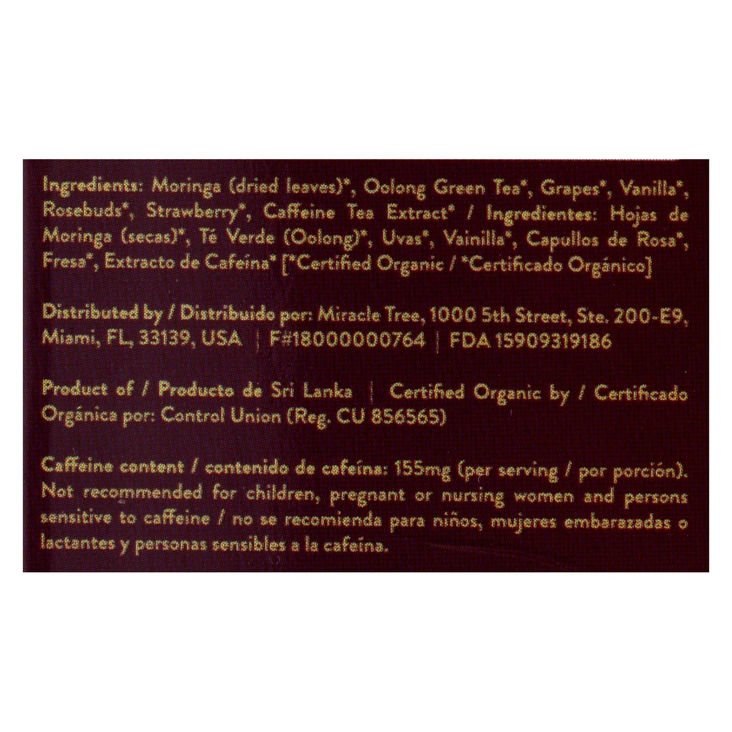 Miracle Tree - Té Moringa Uva Vainilla - Caja De 5 - 16 Ud.