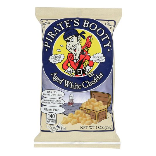 Bocadillos de arroz y maíz horneados con queso cheddar blanco añejo Pirate's Booty - Caja de 24 - 1 oz