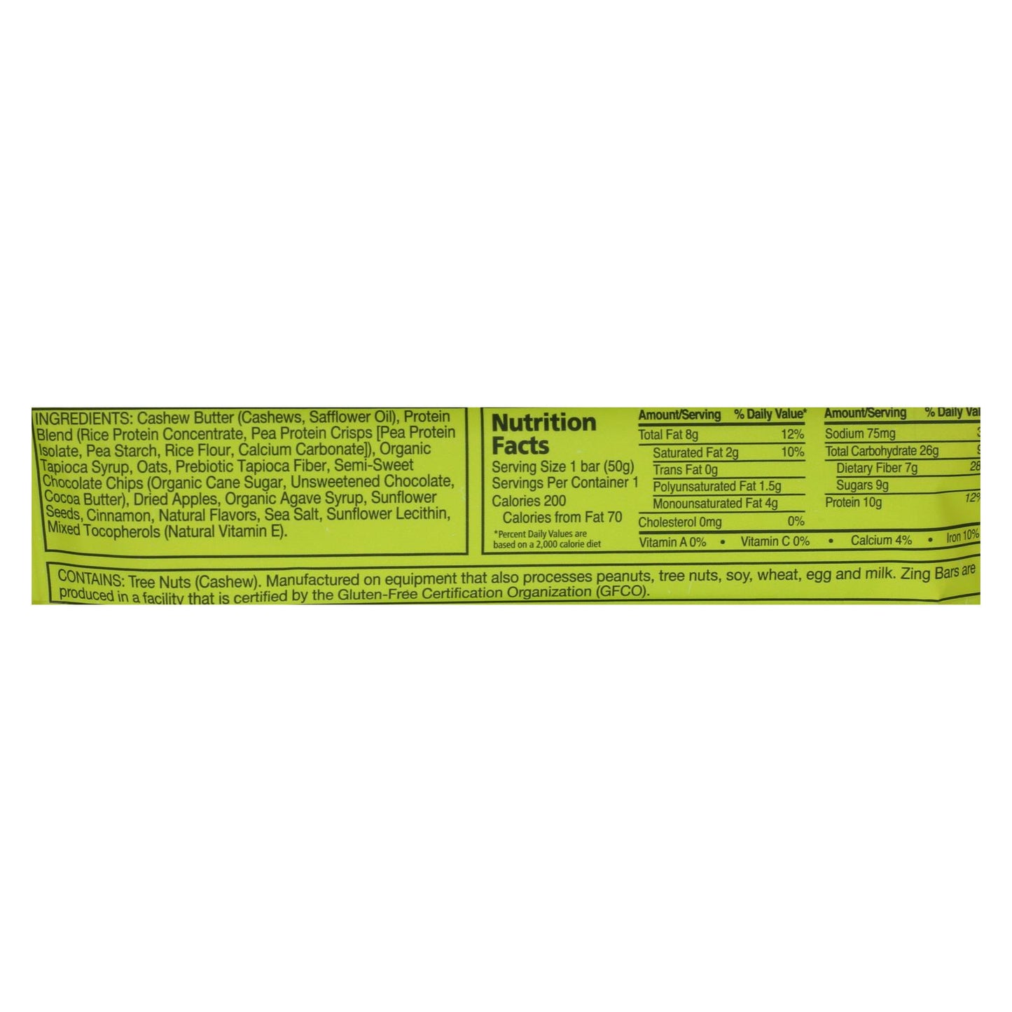 Zing Nutrition Bar - Oatmeal Chocolate Chip - Case Of 12 - 1.76 Oz.