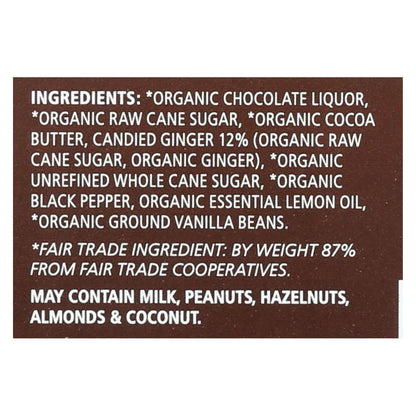 Chocolate negro orgánico Equal Exchange con limón y jengibre y pimienta negra - Limón y jengibre - Caja de 12 - 2.8 oz.