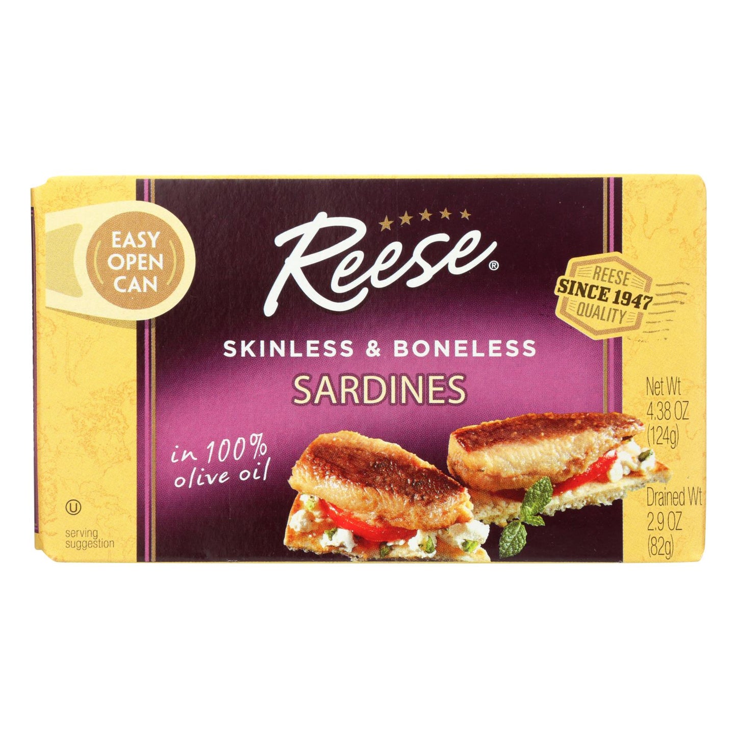 Sardinas Reese - Sin piel y sin espinas en aceite de oliva - Caja de 10 - 4,37 oz