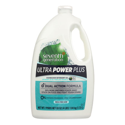 第七代 Ultra Power Plus 洗碗机洗涤剂凝胶 - 清新柑橘 - 6 瓶装 - 65 盎司。