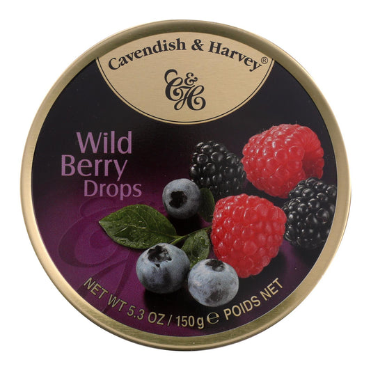 Lata de caramelos de frutas Cavendish &amp; Harvey, sabor a frutos del bosque, 5,3 oz, caja de 12 unidades