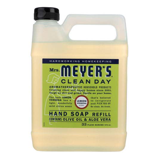 Mrs. Meyer's Clean Day - Repuesto de jabón líquido para manos - Verbena de limón - Caja de 6 - 33 onzas líquidas.