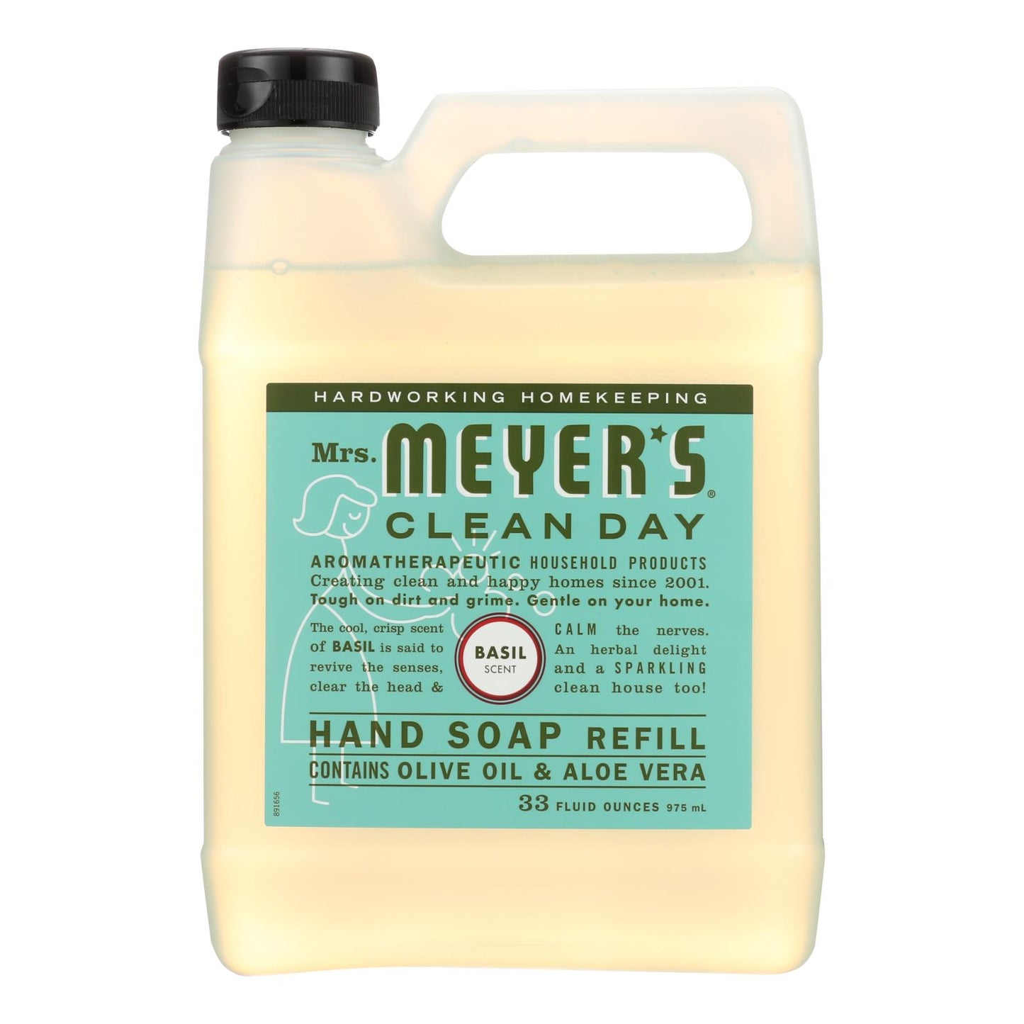 Mrs. Meyer's Clean Day - Repuesto de jabón líquido para manos - Albahaca - Caja de 6 - 33 onzas líquidas.