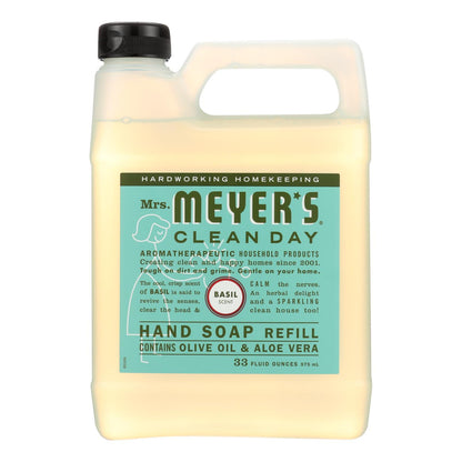 Mrs. Meyer's Clean Day - Repuesto de jabón líquido para manos - Albahaca - Caja de 6 - 33 onzas líquidas.