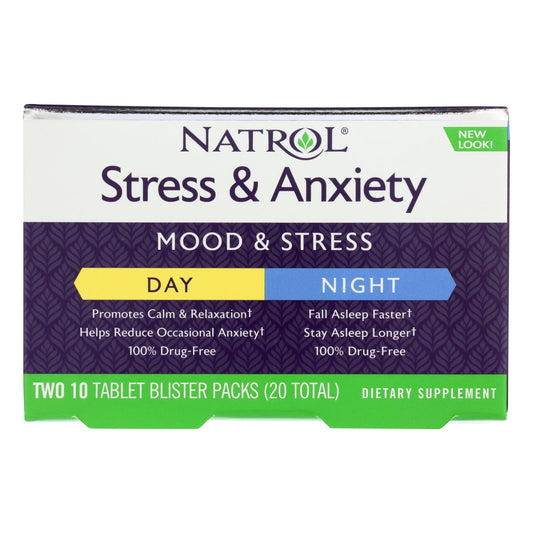Fórmula para el día y la noche contra el estrés y la ansiedad de Natrol - 20 comprimidos