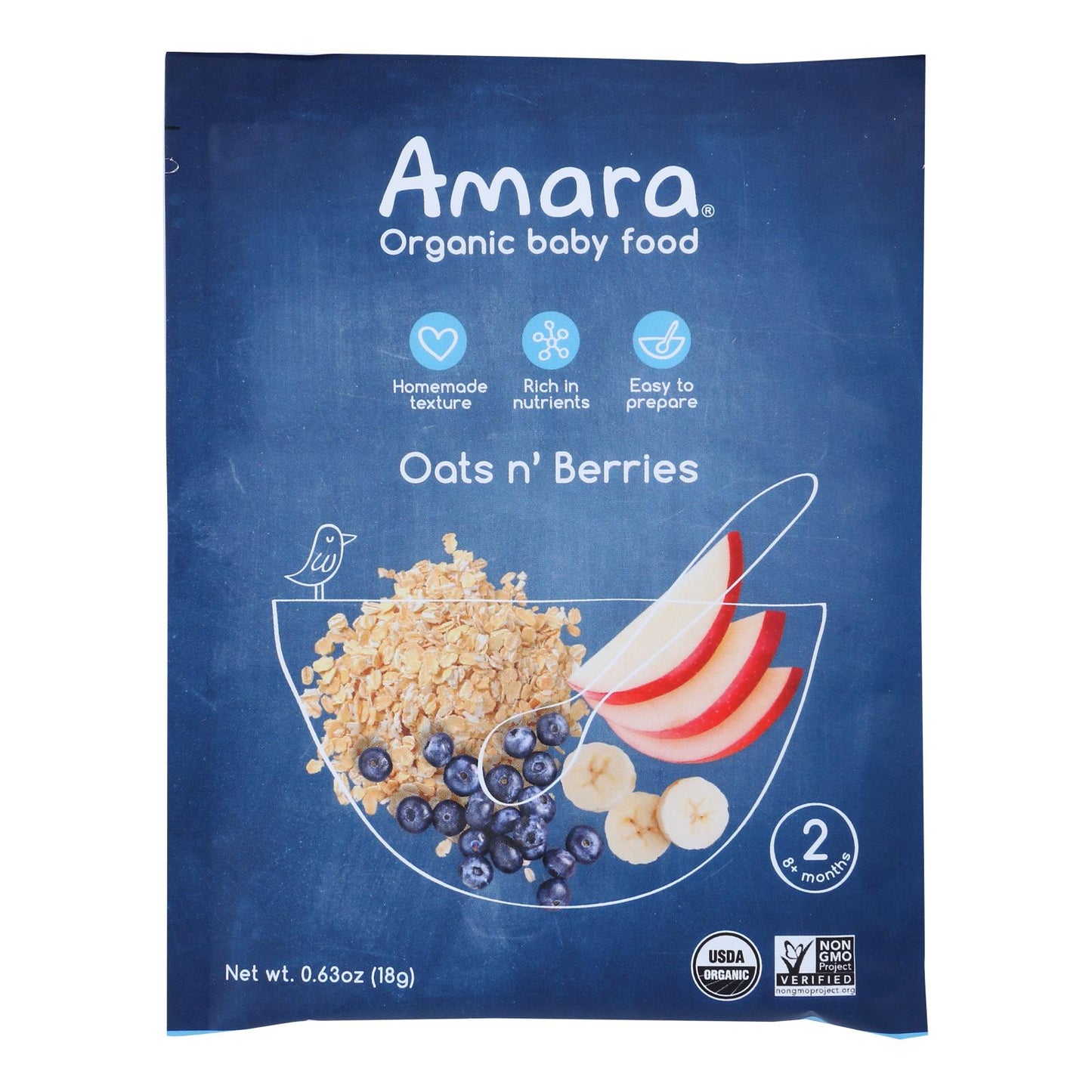 Amara - Alimento para bebés con avena y frutos del bosque - Caja de 5 - 0,63 oz