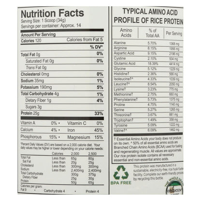 Proteína de arroz orgánico en polvo de Growing Naturals, sabor chocolate, 1 unidad, 16,79 oz