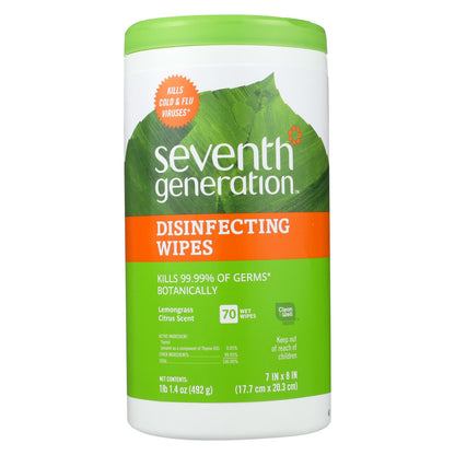 Seventh Generation Disinfecting Wipes Lemongrass And Citrus - 70 Wipes - Case Of 6