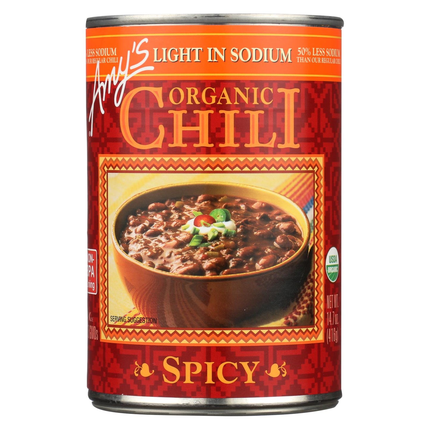 Amy's - Chile picante orgánico bajo en sodio - Caja de 12 - 14,7 oz