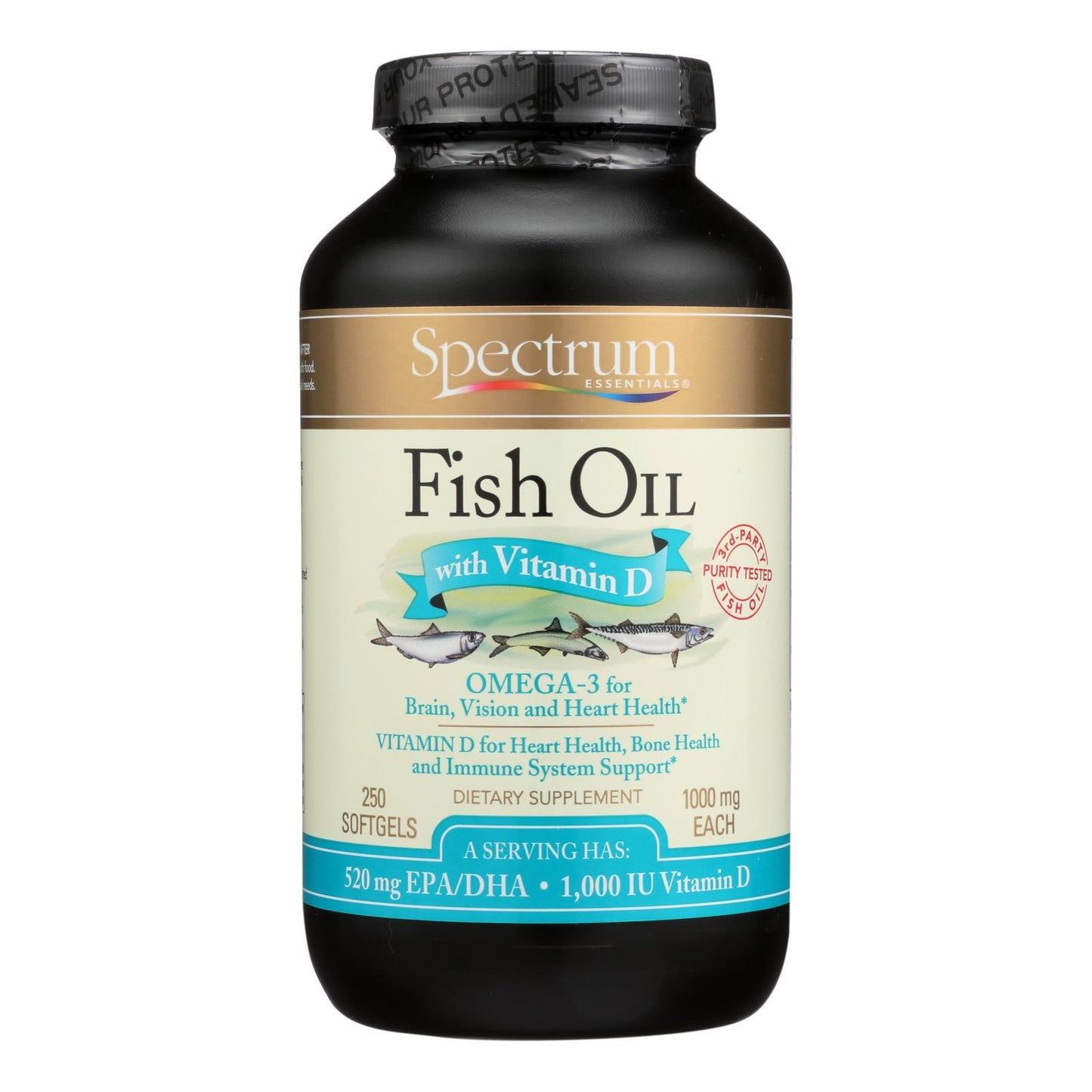 Suplemento dietético de aceite de pescado omega-3 con vitamina D de Spectrum Essentials (1 unidad, 250 cápsulas)