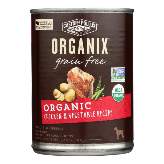 Alimento orgánico sin cereales para perros Castor and Pollux - Pollo y verduras - Caja de 12 - 12,7 oz.