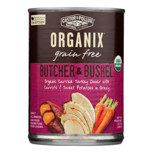Alimento orgánico sin cereales para perros Castor and Pollux - Cena de pavo con zanahorias frescas y batatas - Caja de 12 - 12,7 oz.