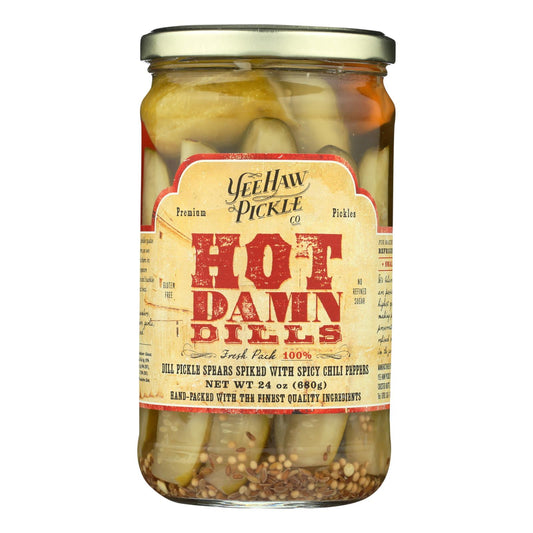 Pickle Dills de Yee-haw Pickle - Muy picante - Caja de 6 - 24 oz.