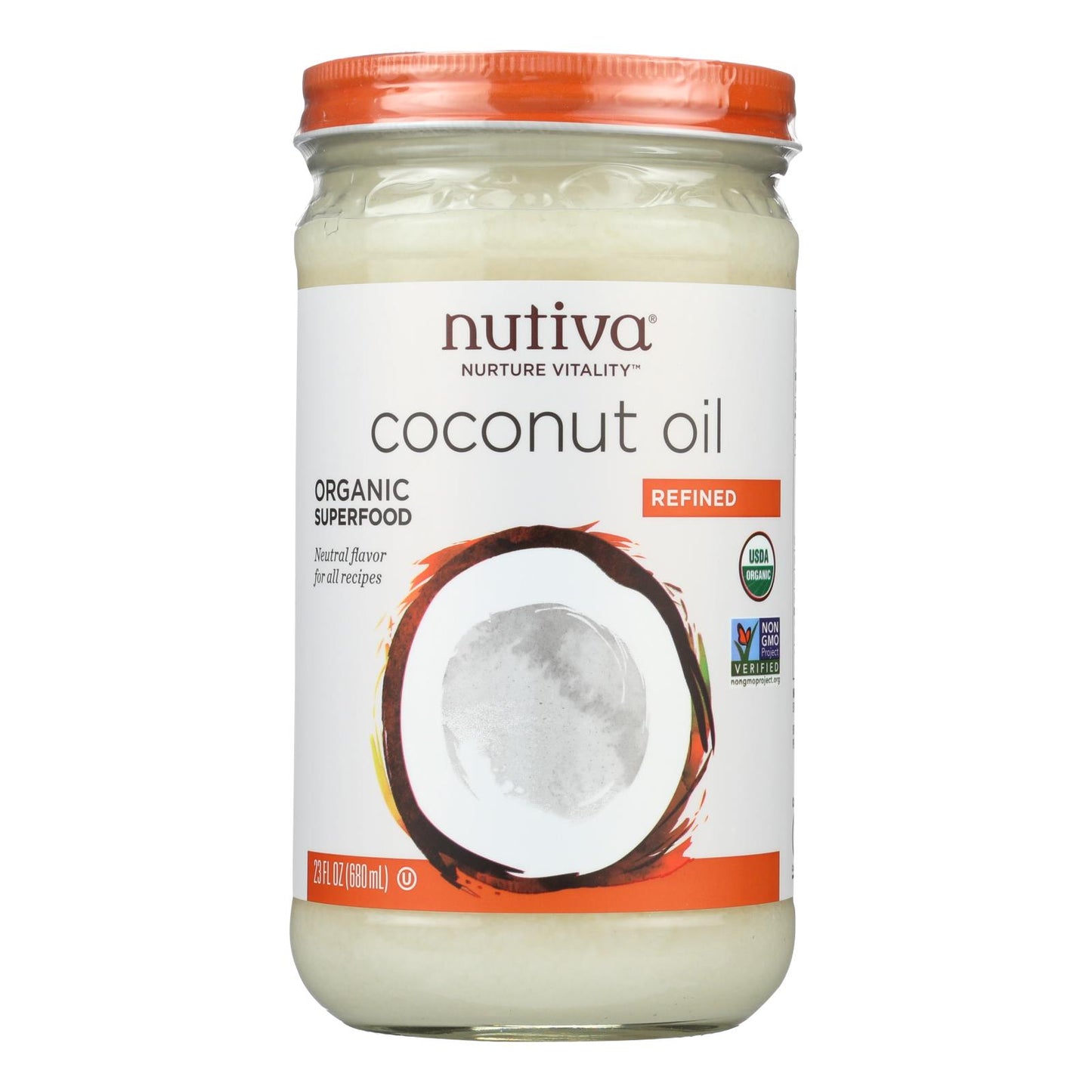 Aceite de coco orgánico Nutiva - Refinado - Caja de 6 - 23 Fl Oz.