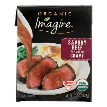 Imagine Foods Organic Gravy - Carne de res sabrosa - Caja de 12 - 13,5 fl oz