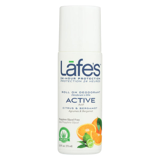 Desodorante roll-on activo con cítricos y bergamota de Lafe, 1 unidad, 2,5 oz.