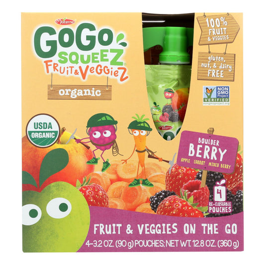 Gogo Squeez Bolder Berry Frutas y verduras orgánicas para llevar - Caja de 12 - 4/3,2 oz