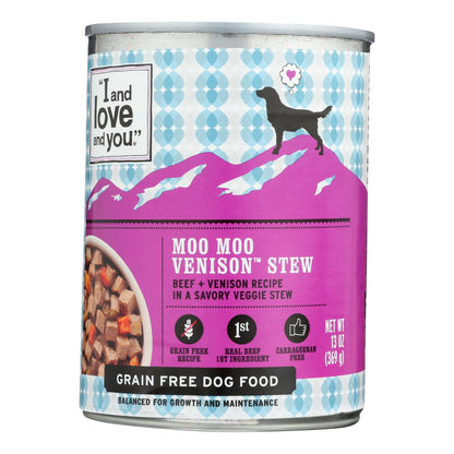 Comida enlatada para perros I And Love And You, estofado de venado Moo Moo, caja de 12 unidades de 13 oz