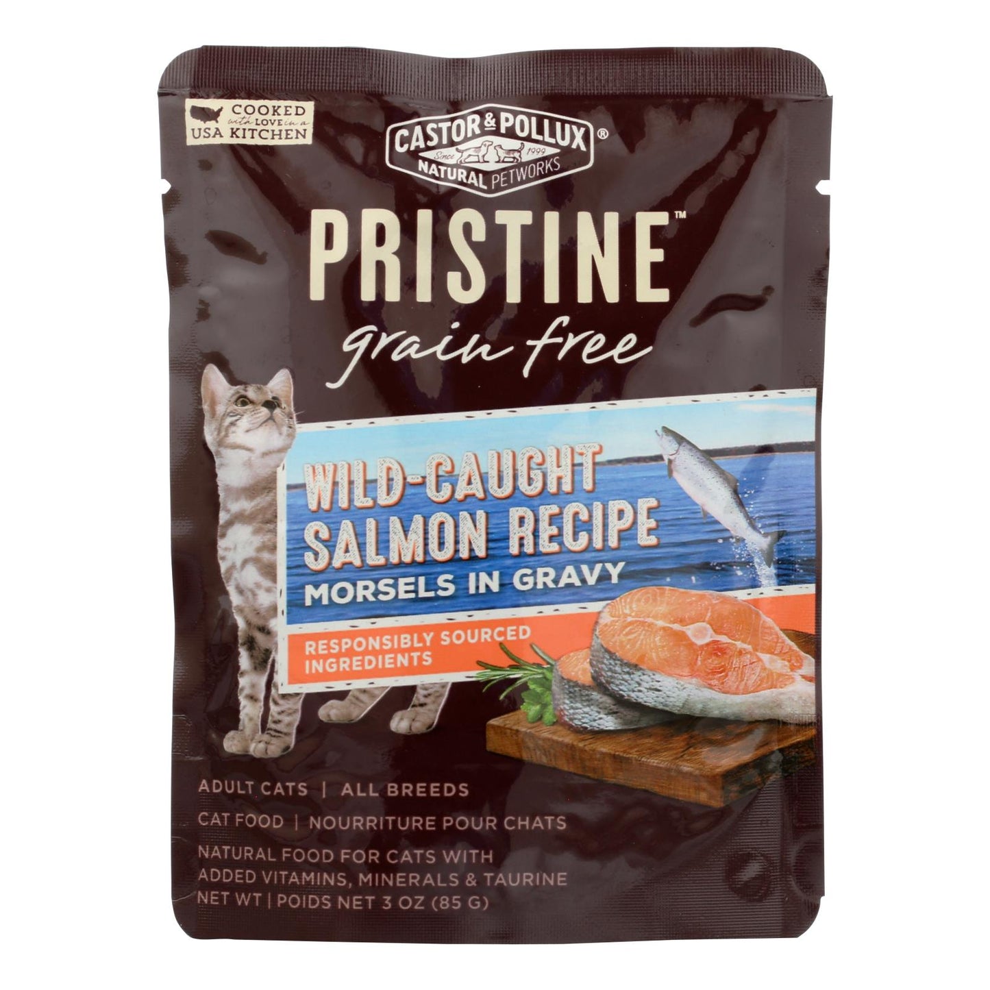 Alimento húmedo para gatos Castor &amp; Pollux Pristine Grain-free Wild-caught Salmon Recipe - Caja de 24 - 3 oz