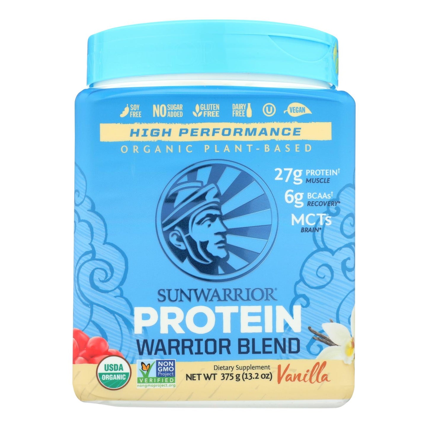 Proteína mezclada con semillas de cáñamo, guisantes y bayas de goji Sunwarrior Warrior Vanilla Blend - 1 unidad - 375 g